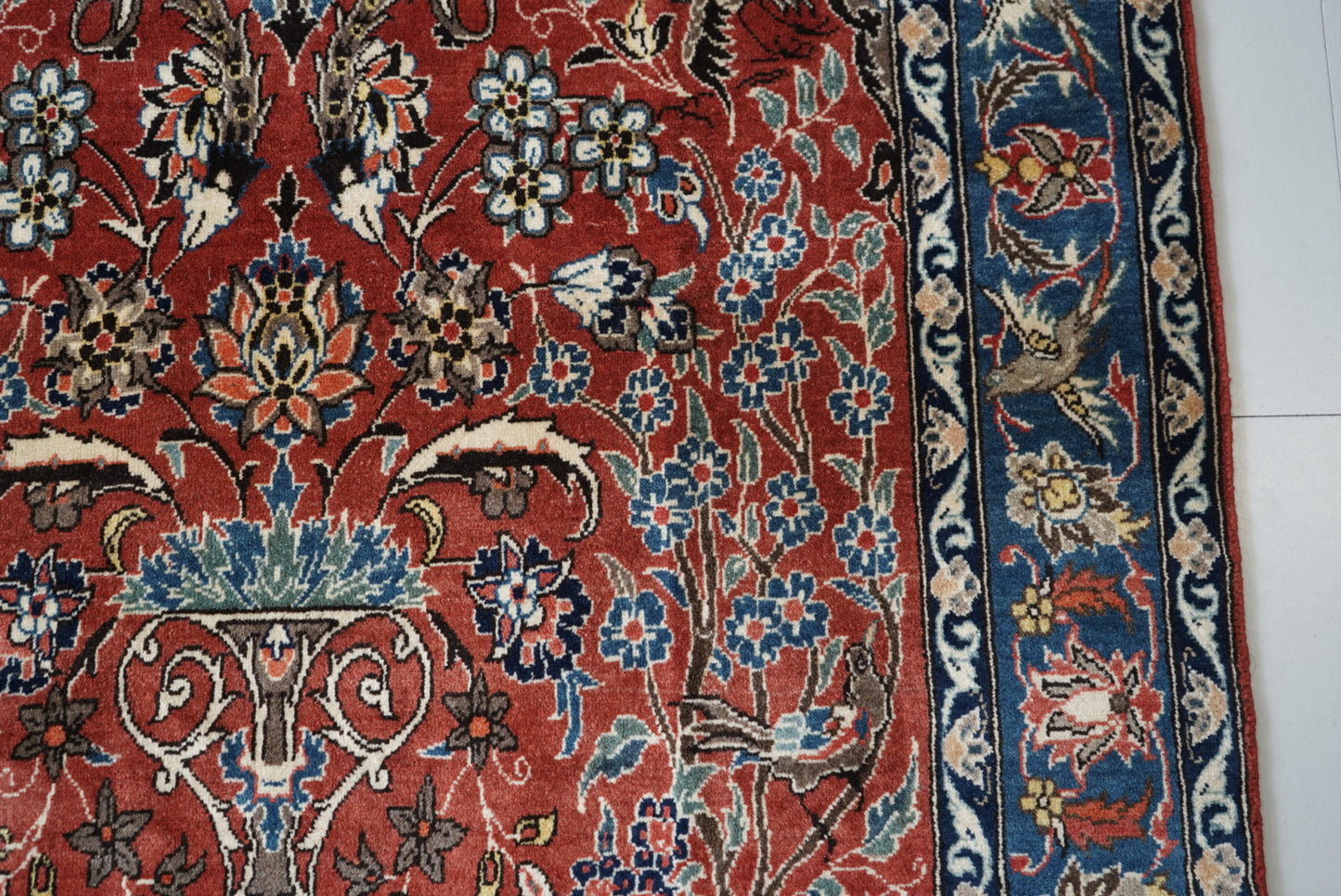 Vintage Persian Isfahan Red Wool Tree of Life Rug | Handmade | 252 x 150 cm