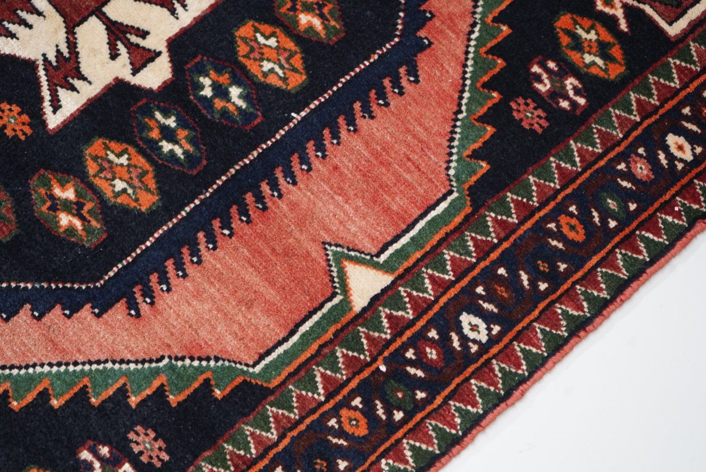 Persian Mazlagan Red & Navy Wool Geometric Rug | Handmade | 154 x 108 cm