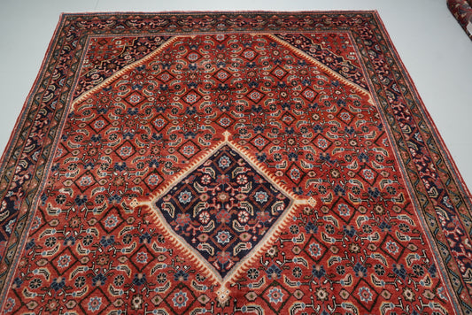 Vintage Persian Mahal Red Wool Floral Medallion Rug | Handmade | 300 x 207 cm
