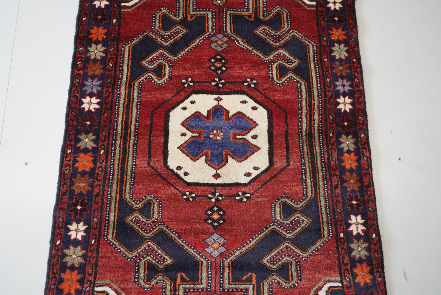 Persian Hamadan Red Wool Geometric Rug | Handmade | 145 x 100 cm