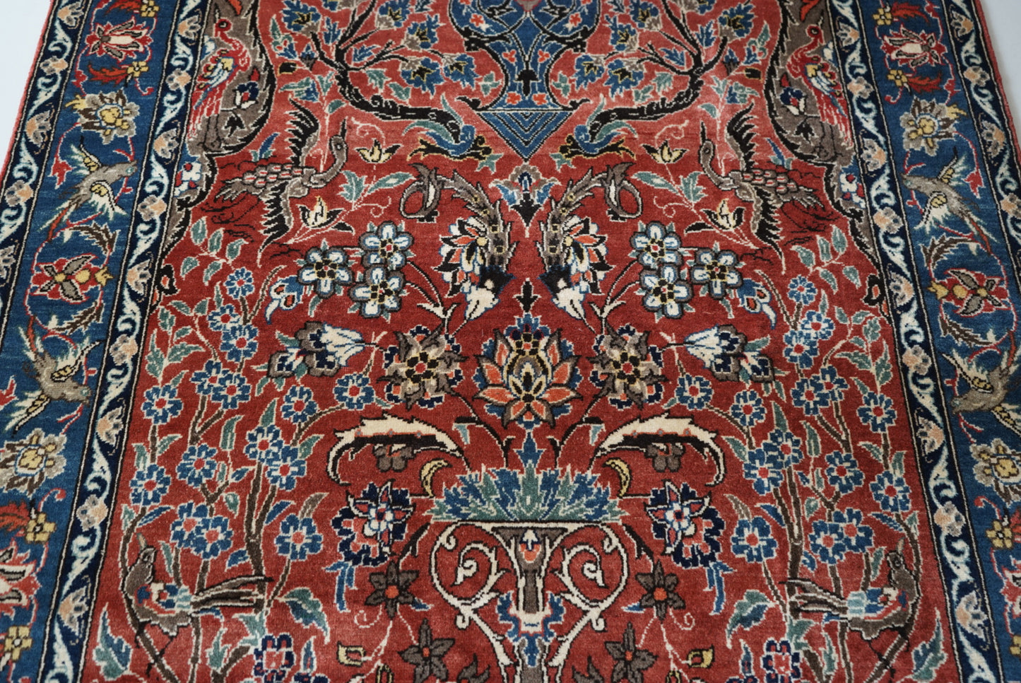 Vintage Persian Isfahan Red Wool Tree of Life Rug | Handmade | 252 x 150 cm