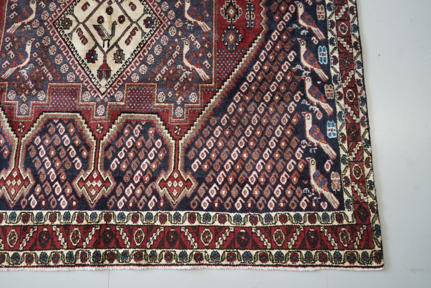 Vintage Persian Sirjan Red Wool Geometric Rug | Handmade | 220 x 160 cm
