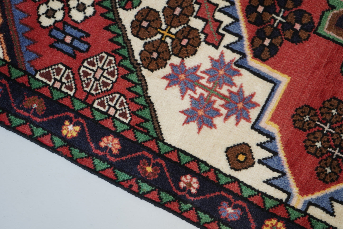 Persian Hamadan Red Wool Geometric Rug | Handmade | 144 x 105 cm