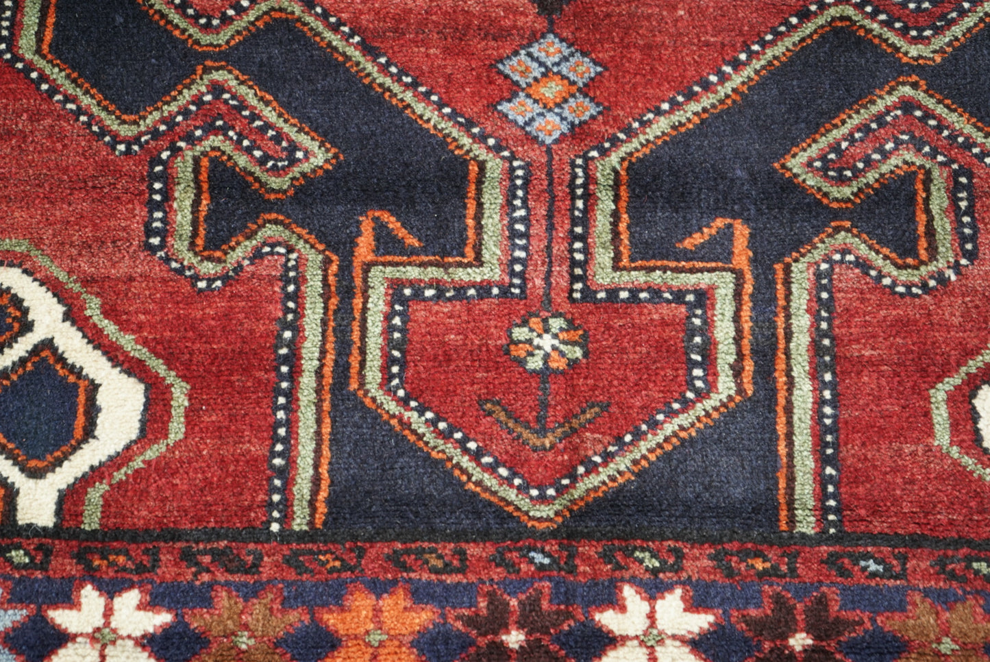 Persian Hamadan Red Wool Geometric Rug | Handmade | 145 x 100 cm