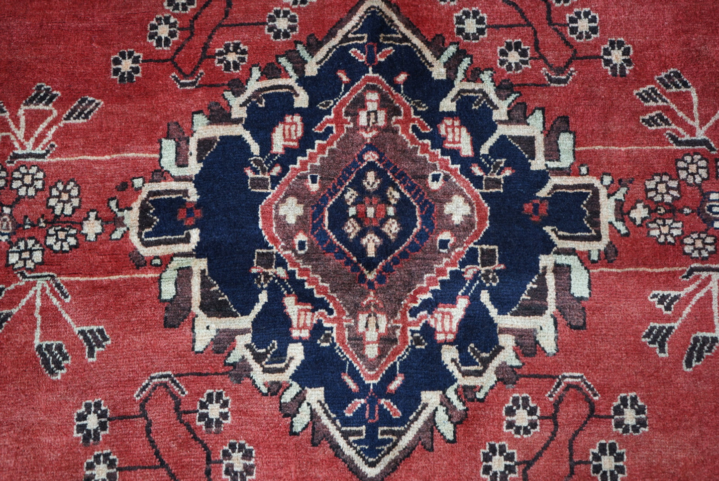 Vintage Persian Sirjan Red Wool Geometric Rug | Handmade | 222 x 162 cm