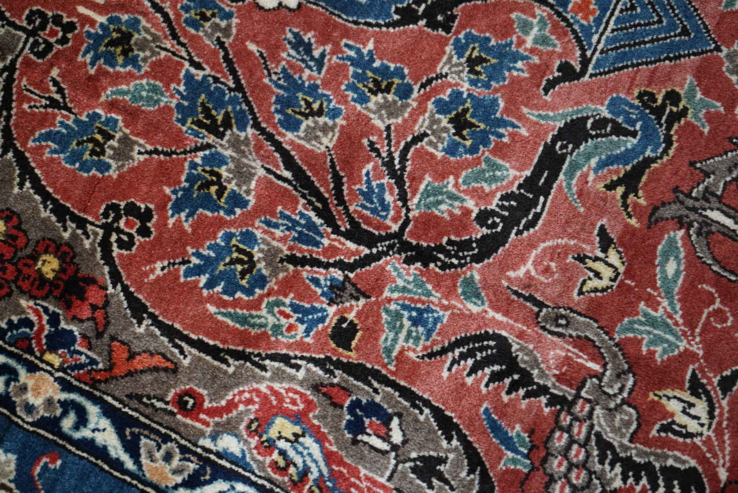Vintage Persian Isfahan Red Wool Tree of Life Rug | Handmade | 252 x 150 cm