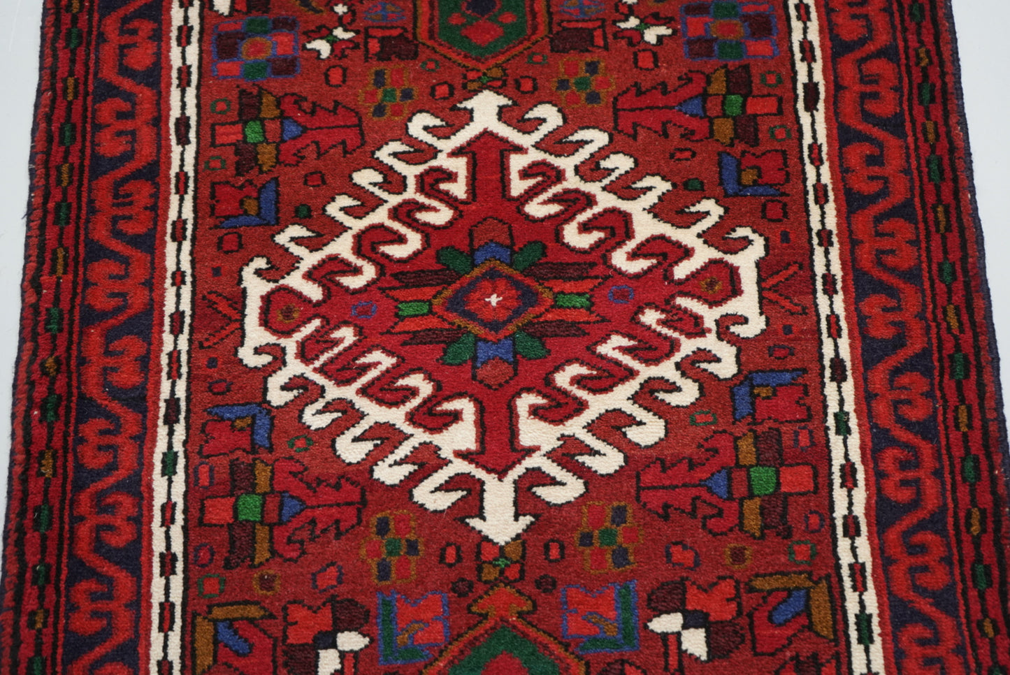 Vintage Persian Ahar Red Wool Geometric Runner Rug | Handmade | 200 x 72 cm