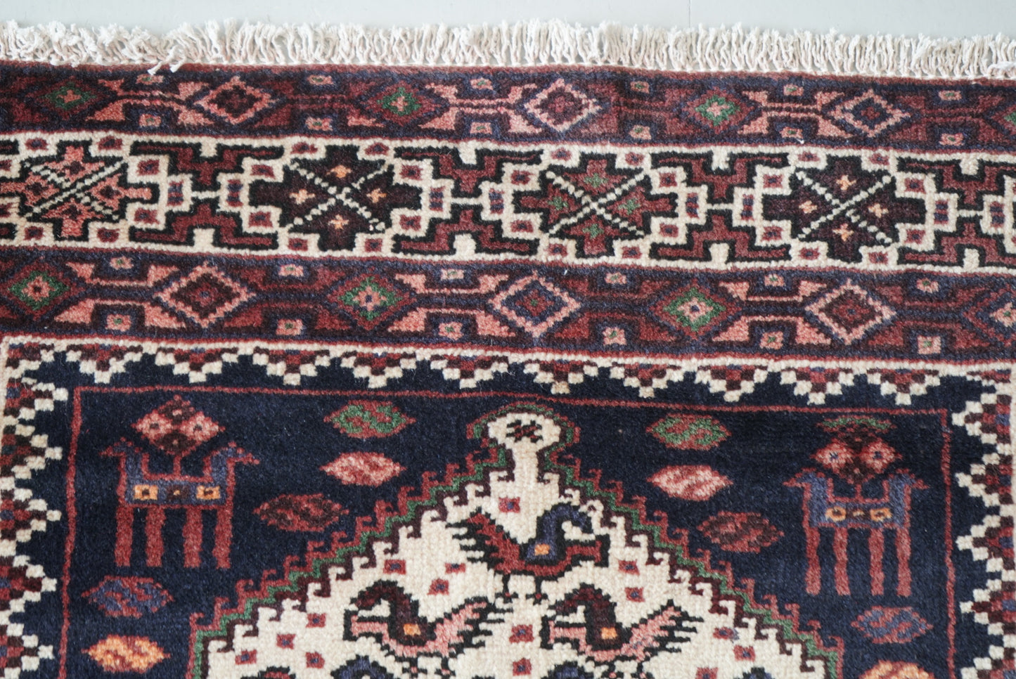 Persian Hamadan Navy Wool Geometric Rug | Handmade | 148 x 101 cm