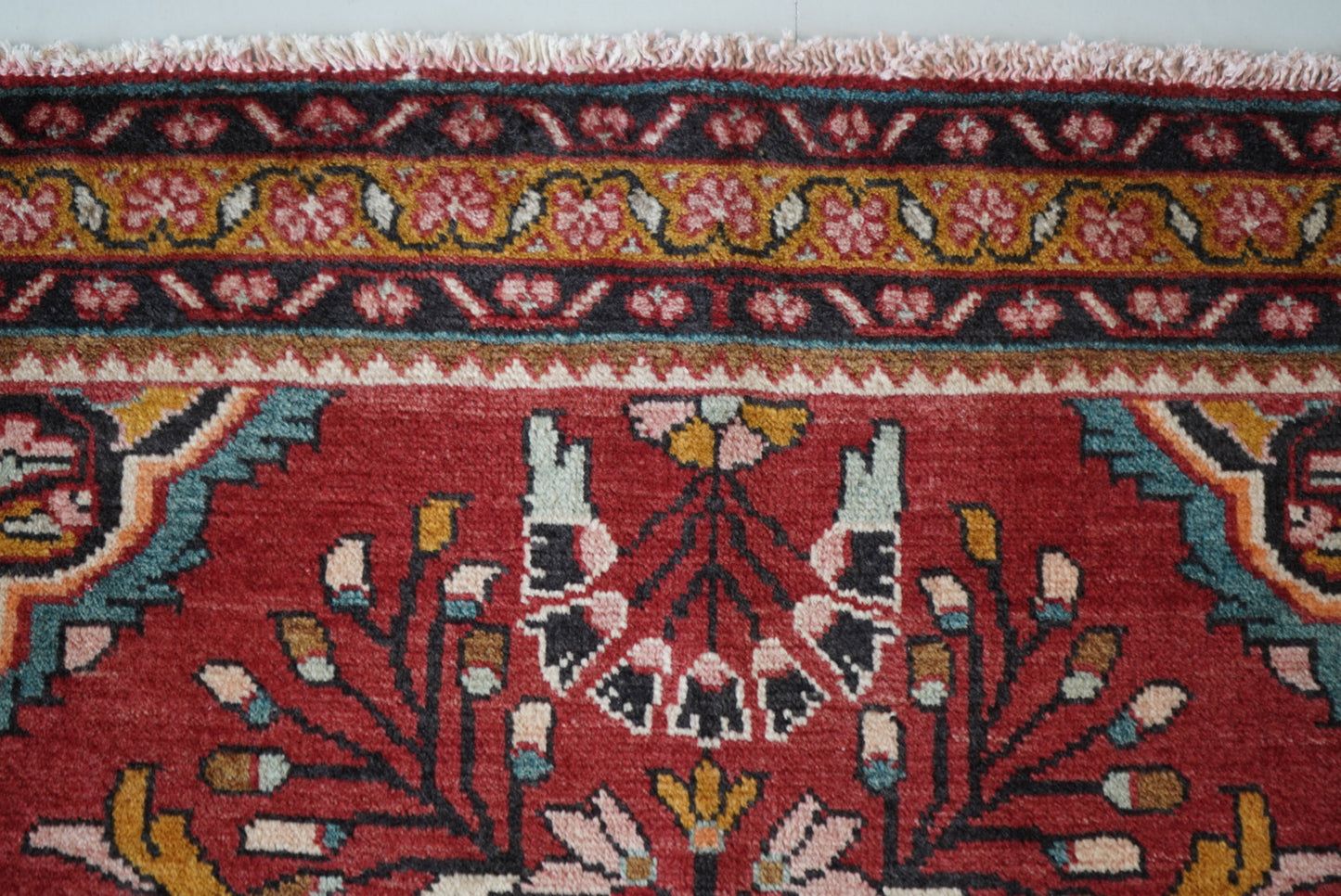 Vintage Persian Lilian Red Wool Geometric Rug | Handmade | 148 x 116 cm