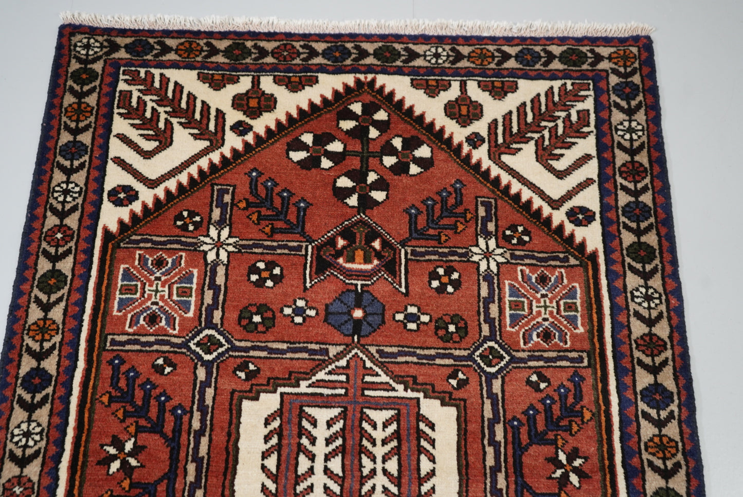 Persian Hamadan Red Wool Geometric Rug | Handmade | 147 x 106 cm