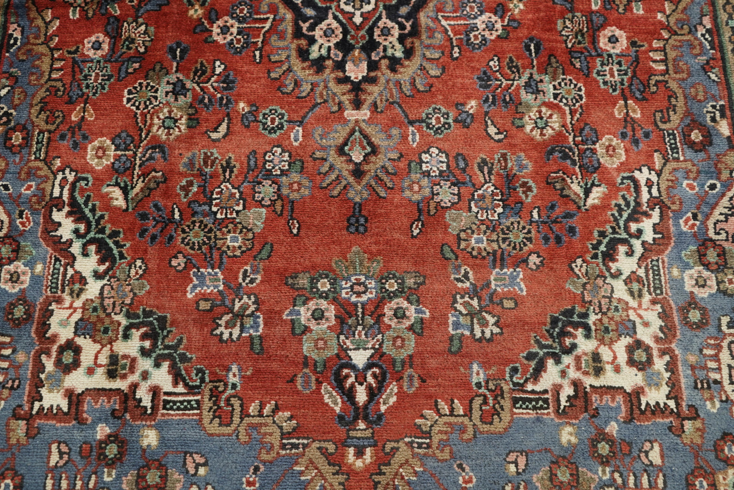 Vintage Persian Bibikabad Red Wool Floral Medallion Rug | Handmade | 295 x 217 cm