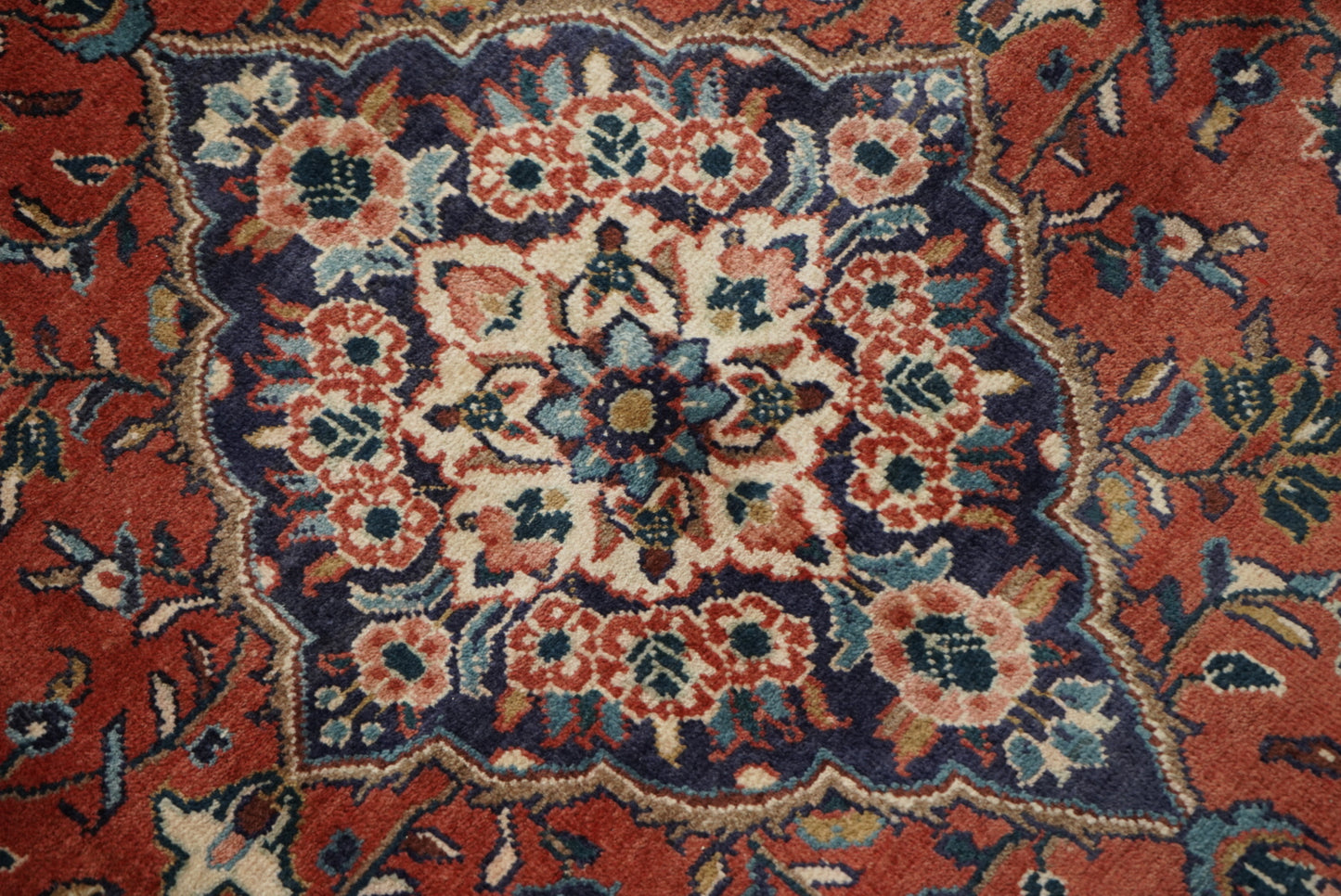 Vintage Persian Mahal Red Wool Floral Medallion Rug | Handmade | 324 x 218 cm