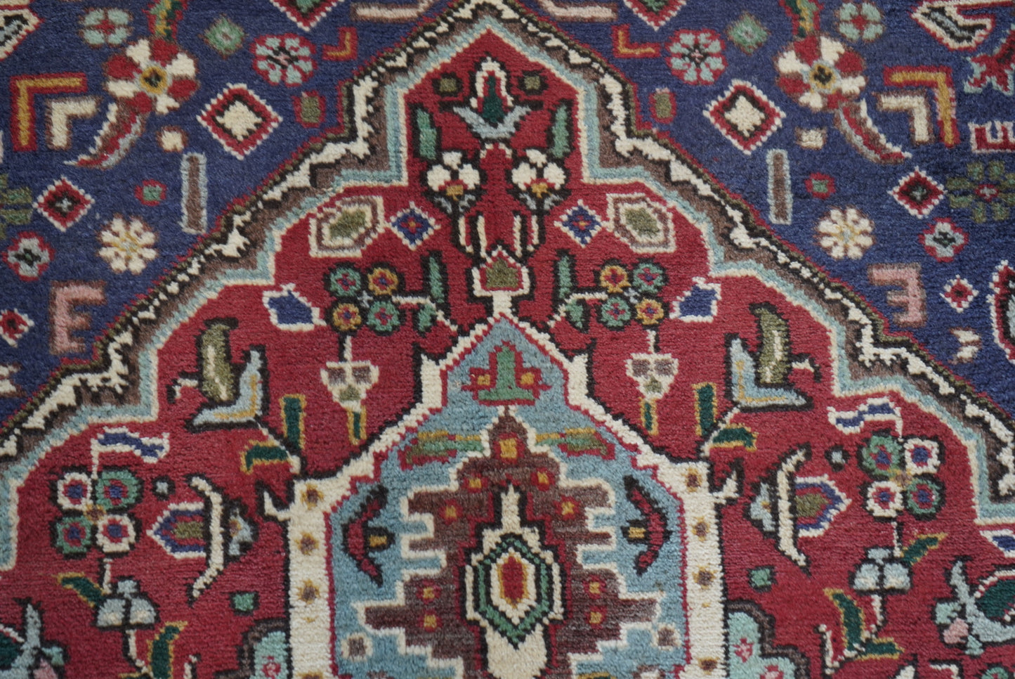 Vintage Persian Tabriz Navy Wool Floral Medallion Rug | Handmade | 296 x 209 cm