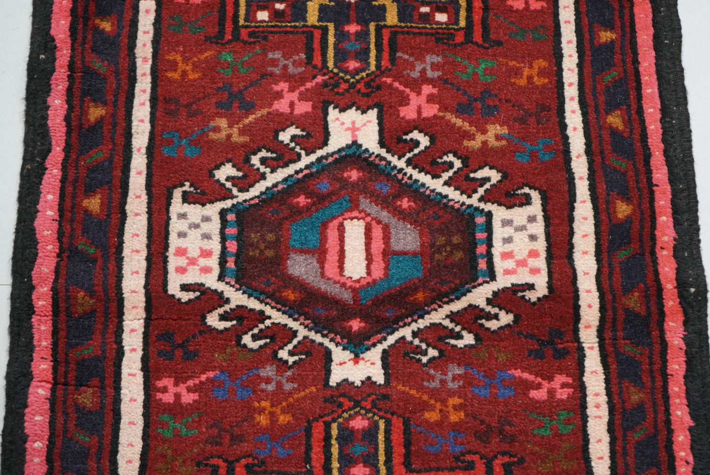 Vintage Persian Karaja Red Wool Runner Rug | Handmade | 240 x 62 cm