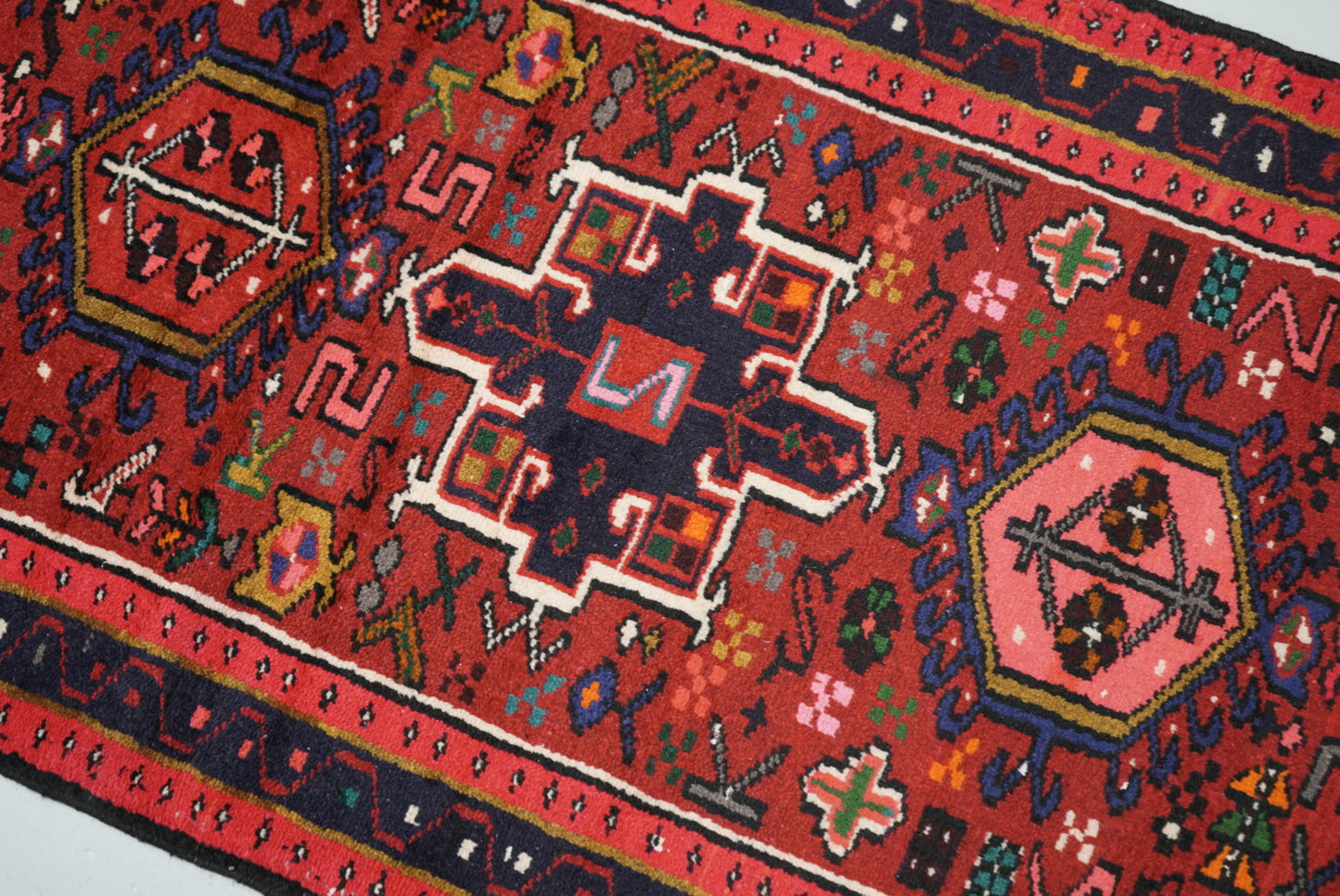 Vintage Persian Karaja Red Wool Runner Rug | Handmade | 320 x 80 cm