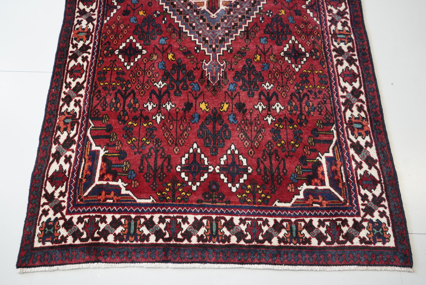 Vintage Persian Joshaghan Red Wool Geometric Rug | Handmade | 210 x 130 cm