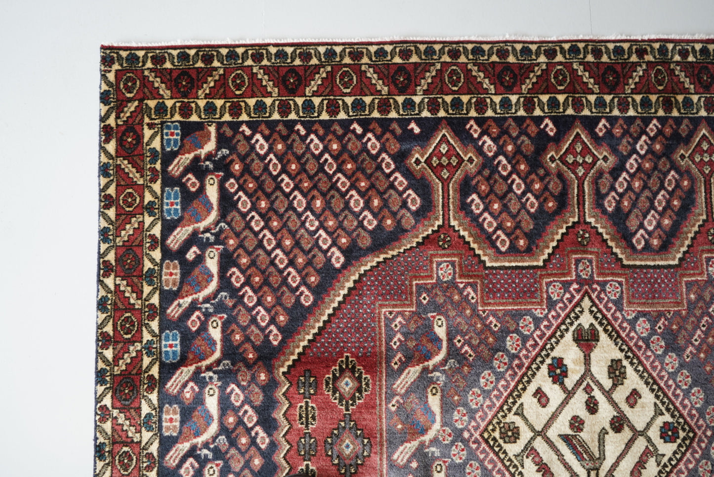 Vintage Persian Sirjan Red Wool Geometric Rug | Handmade | 220 x 160 cm