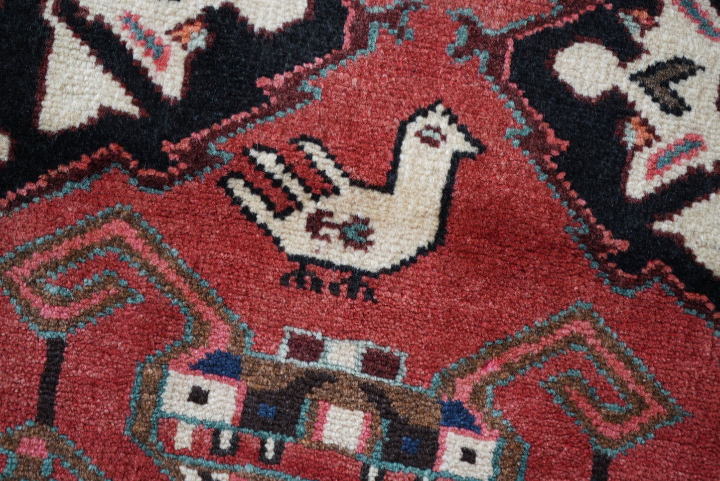 Vintage Persian Bakhtiari Red Wool Geometric Runner Rug | Handmade | 298 x 111 cm