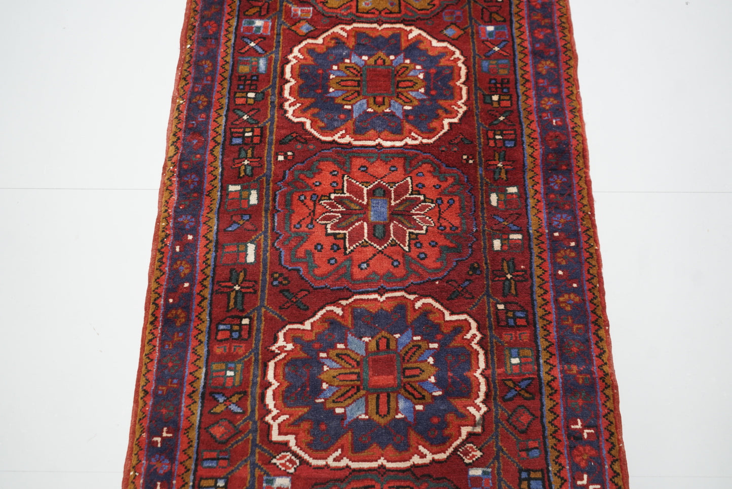 Vintage Persian Ahar Red Wool Geometric Runner Rug | Handmade | 324 x 100 cm