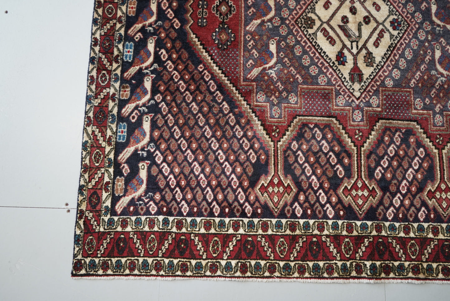 Vintage Persian Sirjan Red Wool Geometric Rug | Handmade | 220 x 160 cm