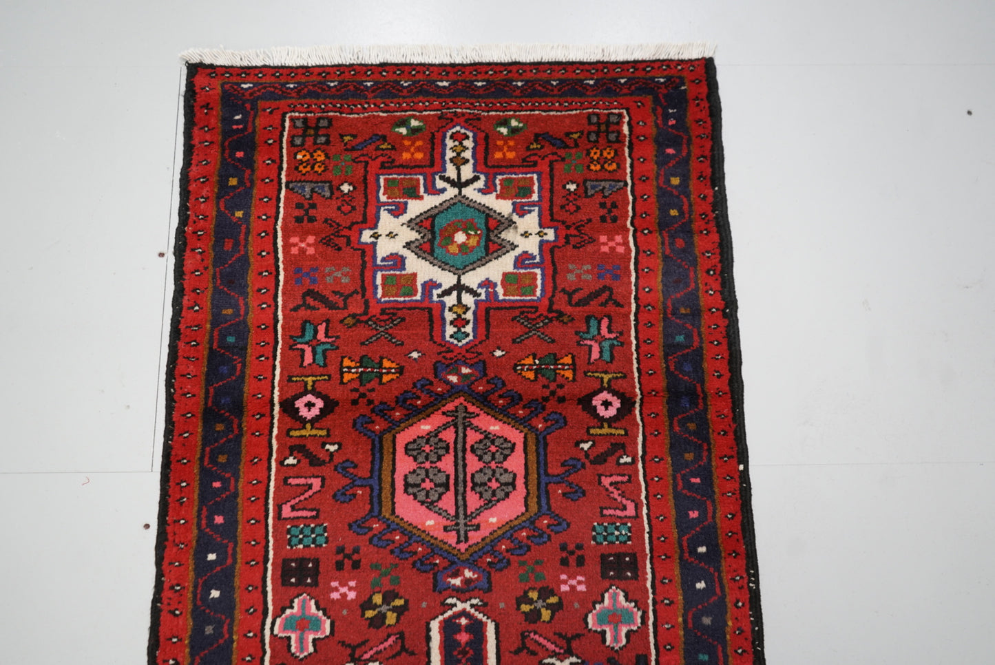 Vintage Persian Karaja Red Wool Runner Rug | Handmade | 320 x 80 cm