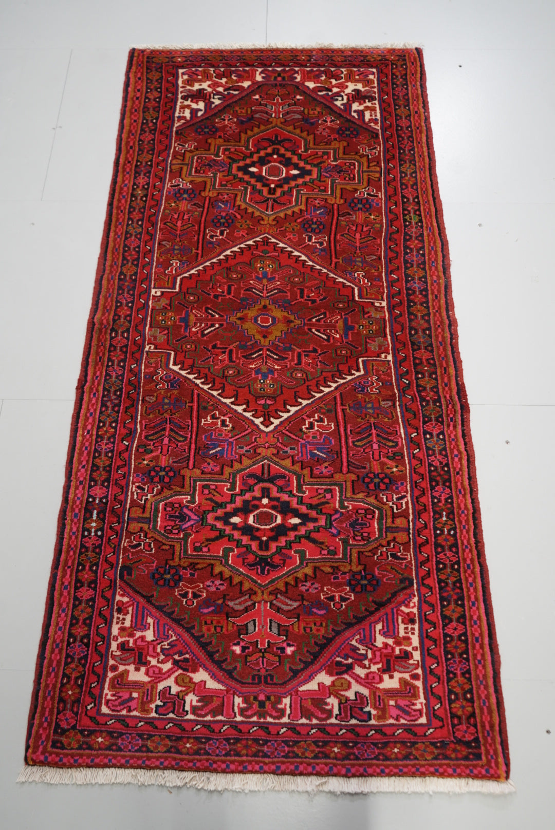 Vintage Persian Ahar Red Wool Runner Rug | Handmade | 197 x 93 cm