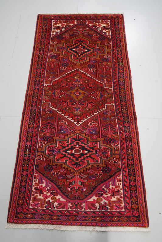 Vintage Persian Ahar Red Wool Runner Rug | Handmade | 197 x 93 cm