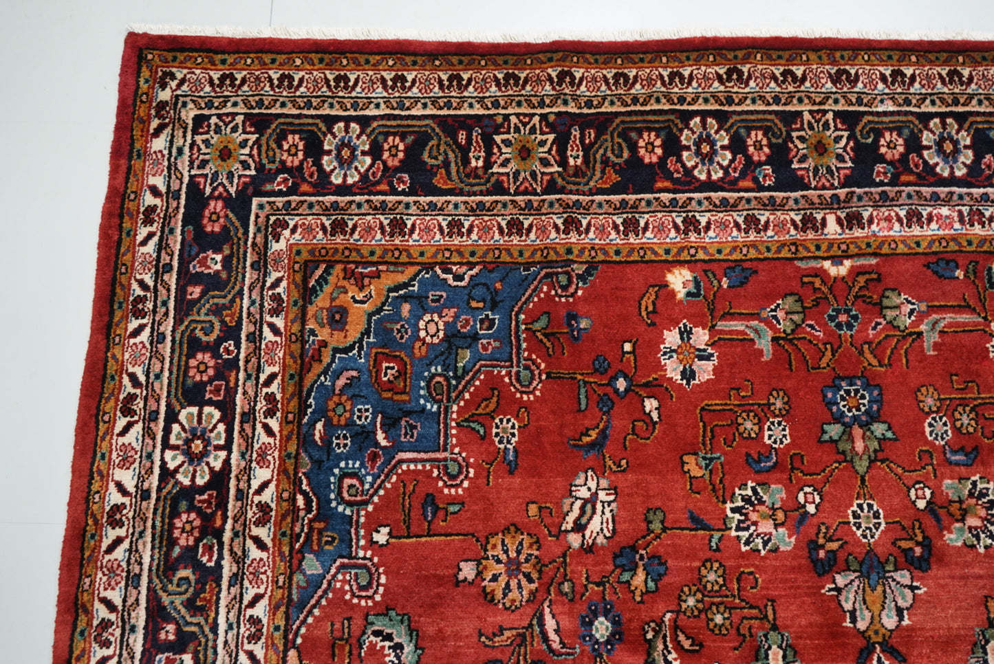 Vintage Persian Bibikabad Red Wool Floral Medallion Rug | Handmade | 333 x 217 cm