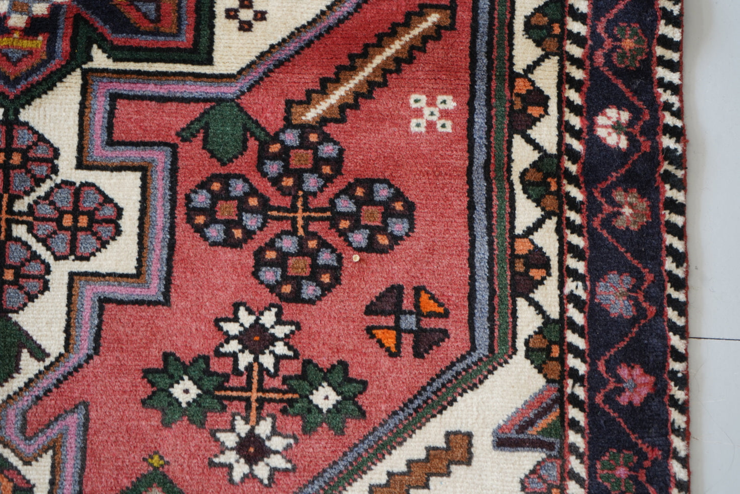 Persian Hamadan Red Wool Geometric Rug | Handmade | 152 x 107 cm