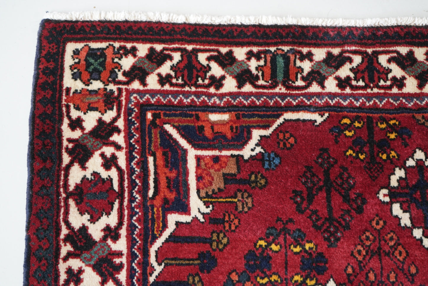 Vintage Persian Joshaghan Red Wool Geometric Rug | Handmade | 210 x 130 cm