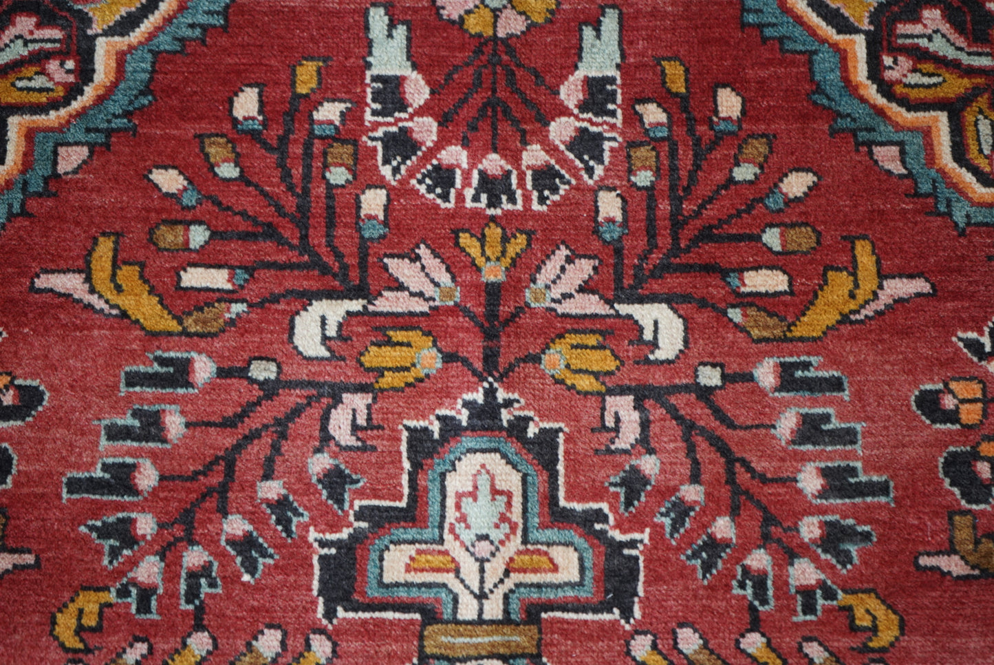 Vintage Persian Lilian Red Wool Geometric Rug | Handmade | 148 x 116 cm