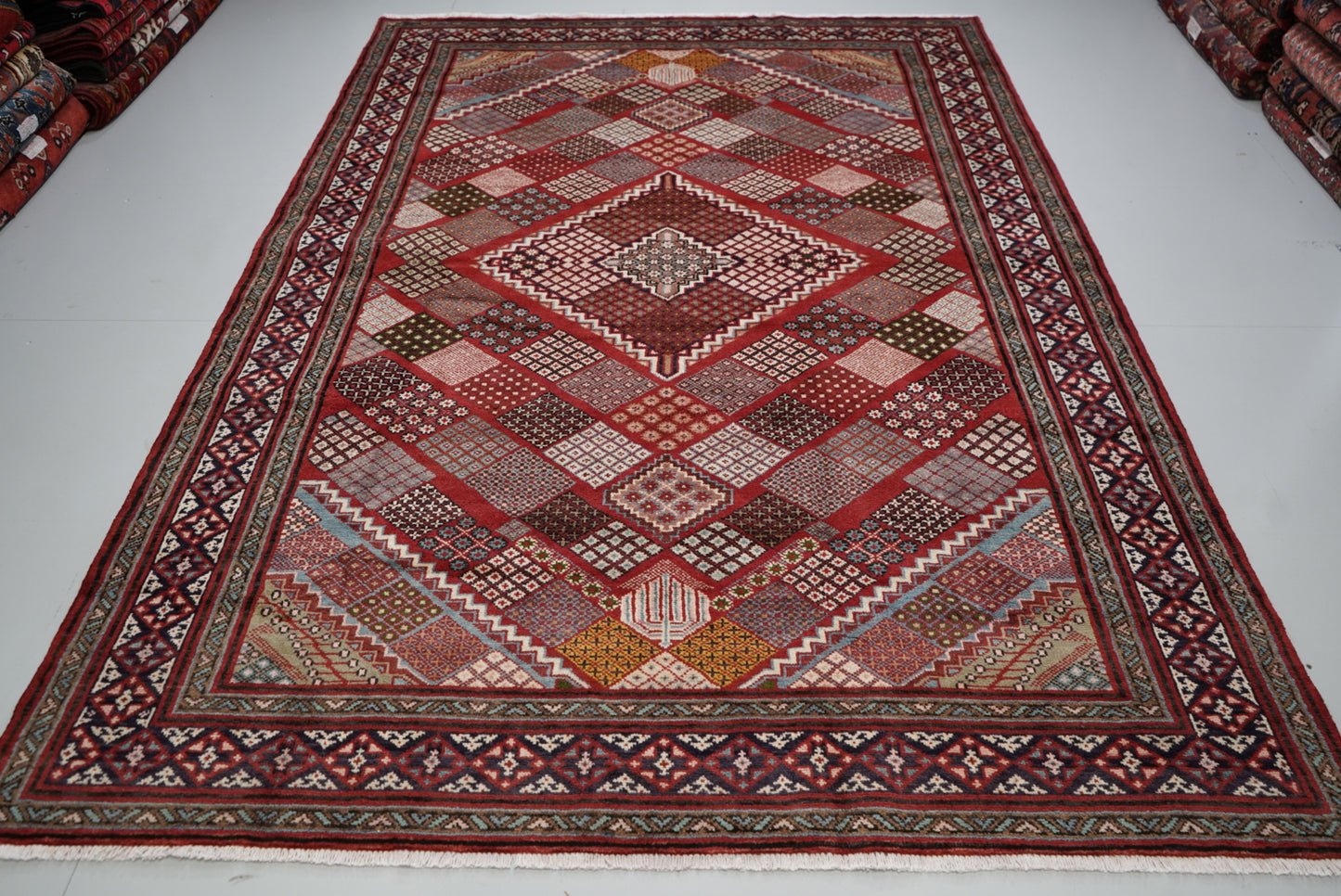 Handmade Vintage Geometric Oriental Rug 291 x 202 cm Wool Carpet