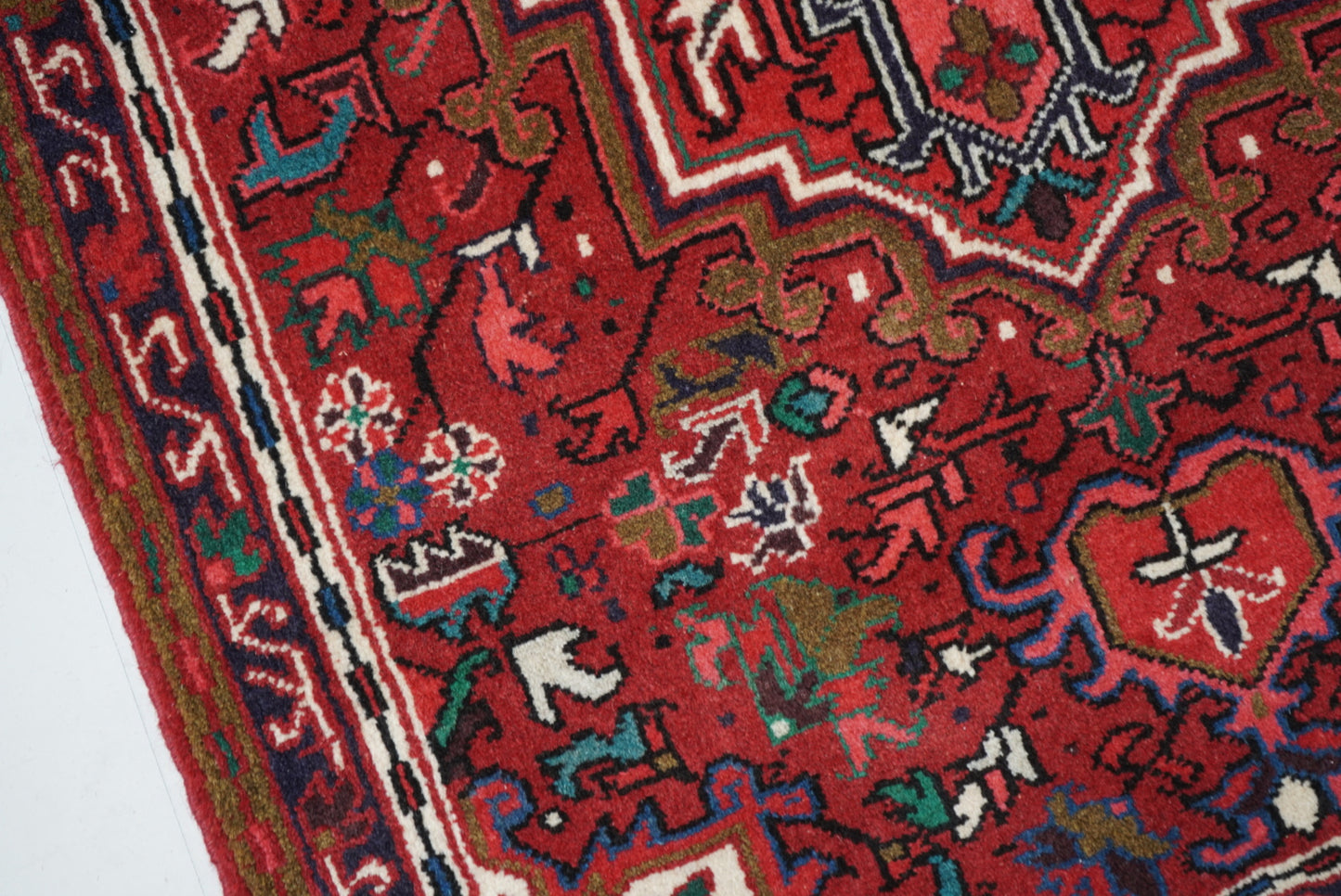 Persian Ahar Red Wool Geometric Rug | Handmade | 105 x 82 cm