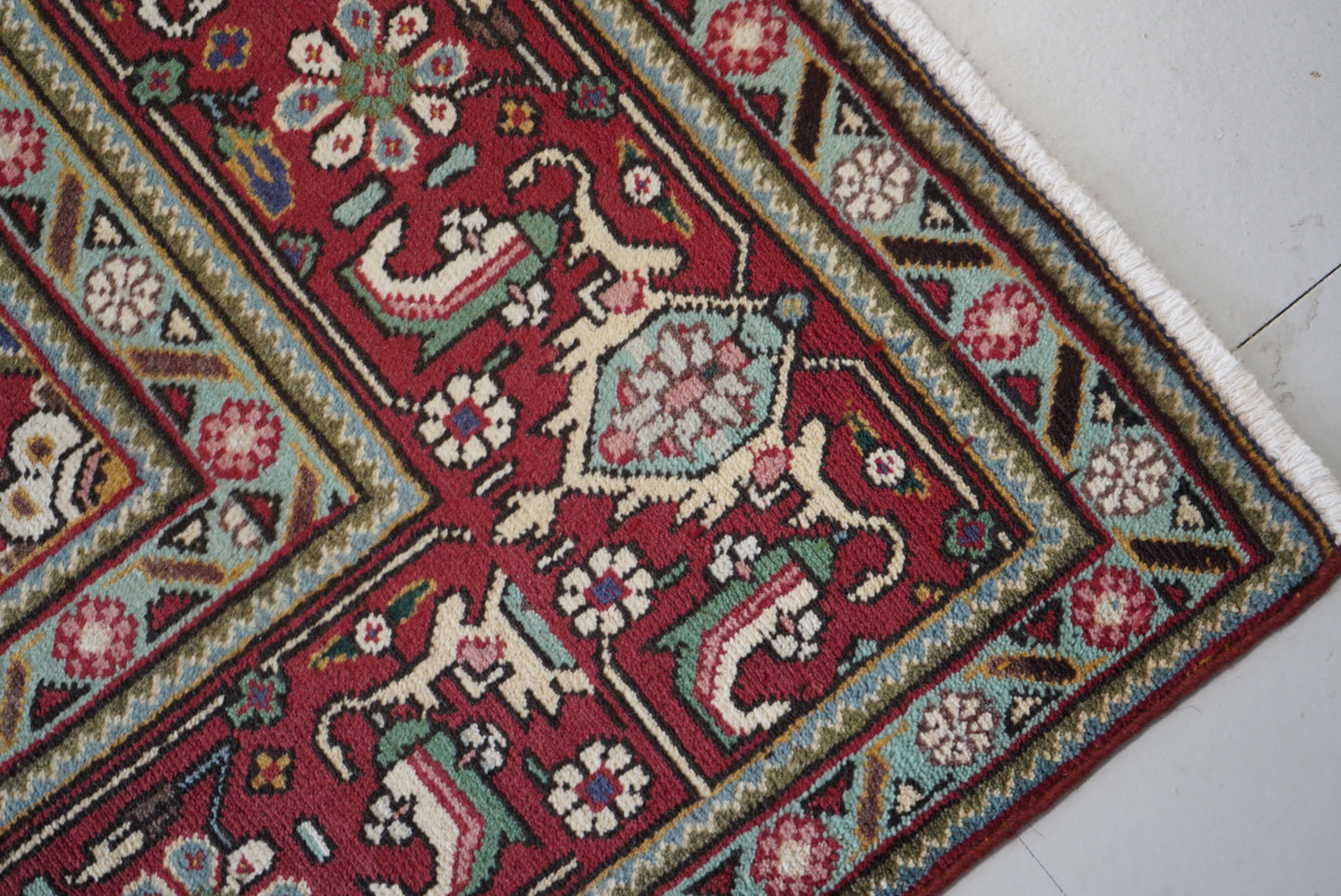 Vintage Persian Tabriz Navy Wool Floral Medallion Rug | Handmade | 296 x 209 cm