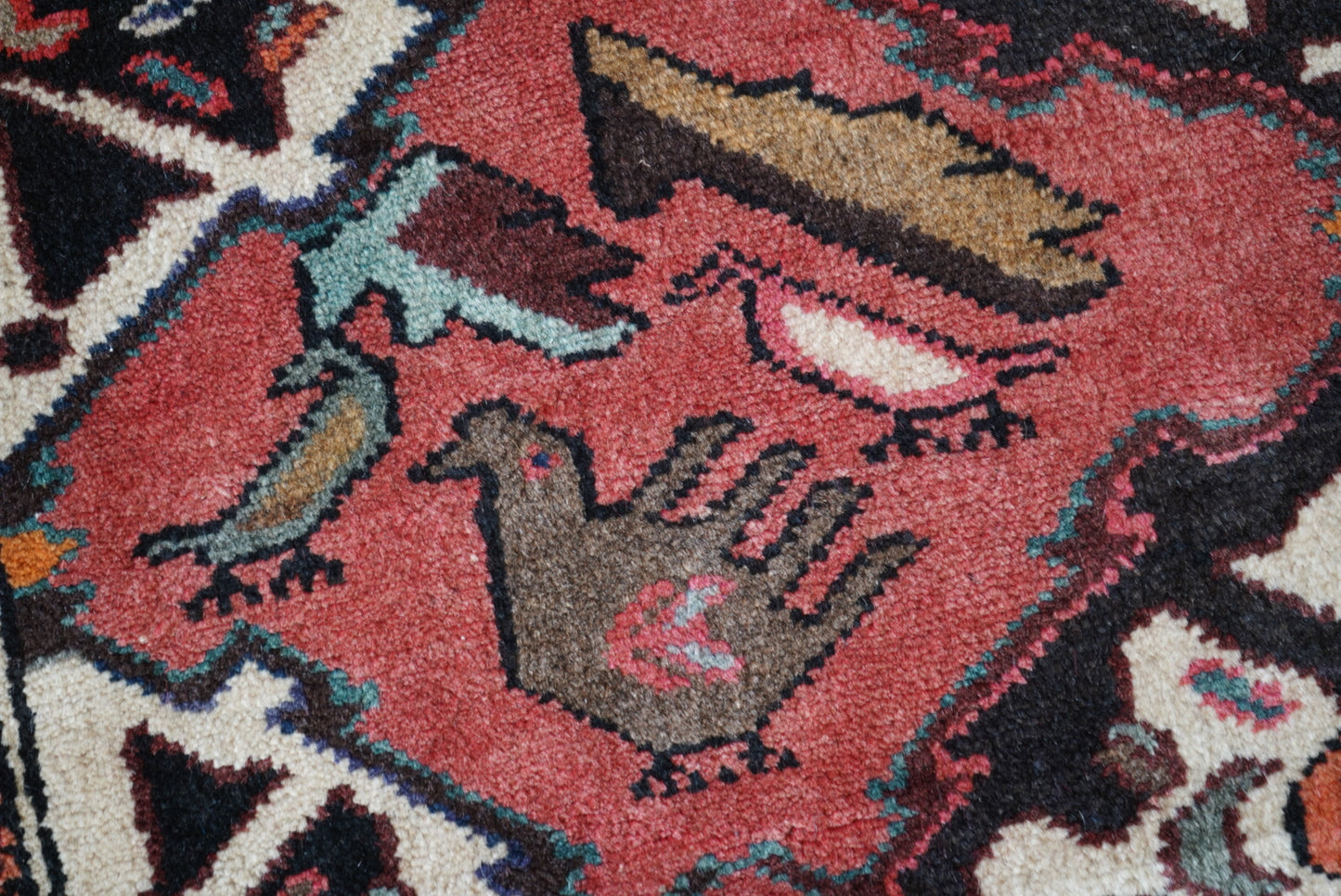 Vintage Persian Bakhtiari Red Wool Geometric Runner Rug | Handmade | 298 x 111 cm