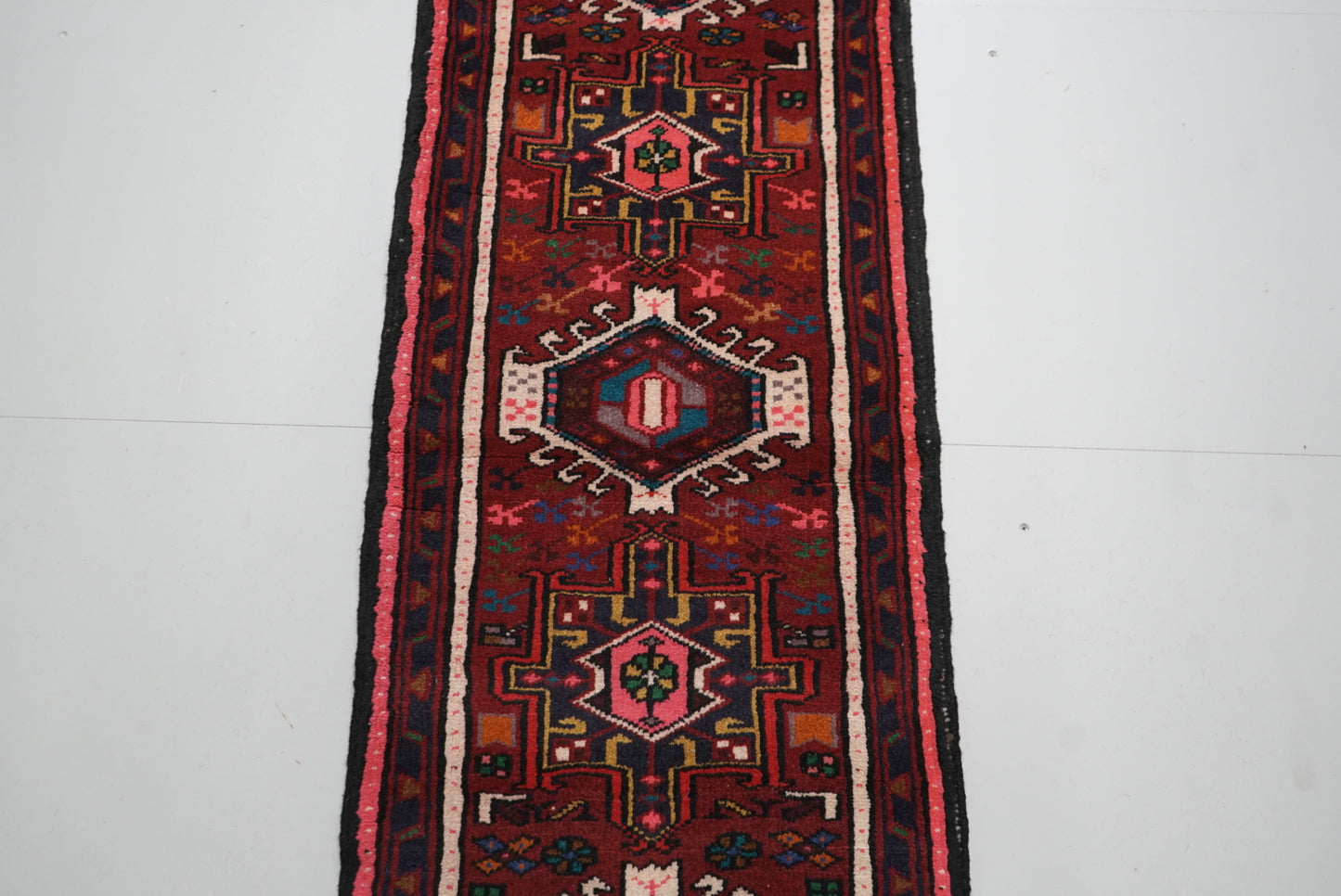 Vintage Persian Karaja Red Wool Runner Rug | Handmade | 240 x 62 cm