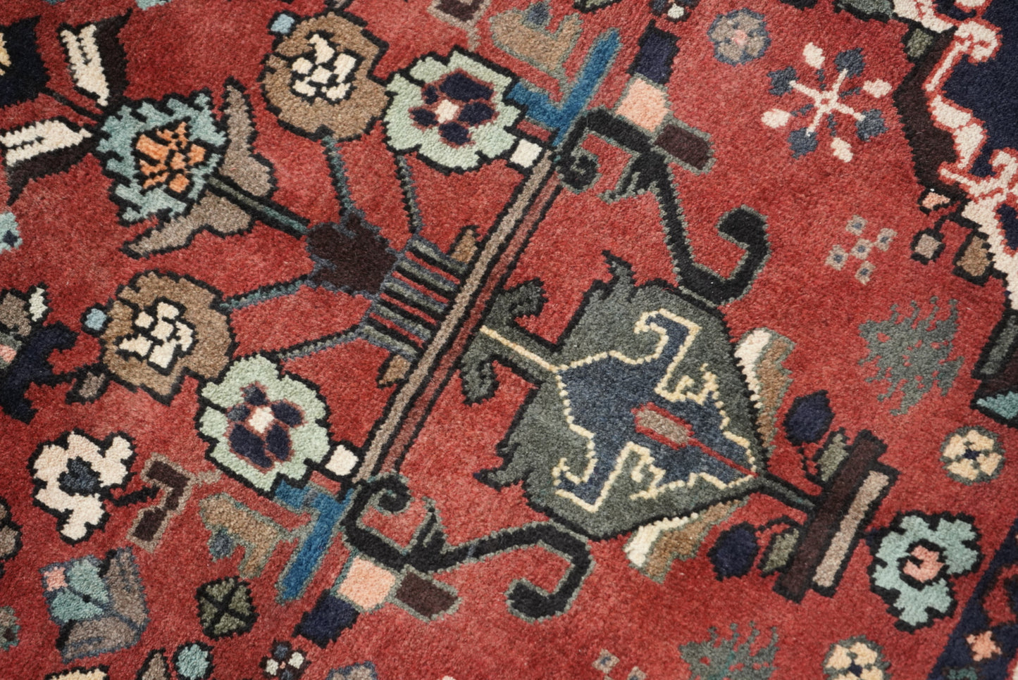 Handmade Persian Hamadan Floral Wool Runner | 290 x 107 cm | Red | Vintage