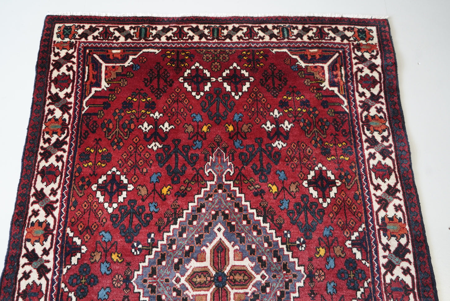 Vintage Persian Joshaghan Red Wool Geometric Rug | Handmade | 210 x 130 cm
