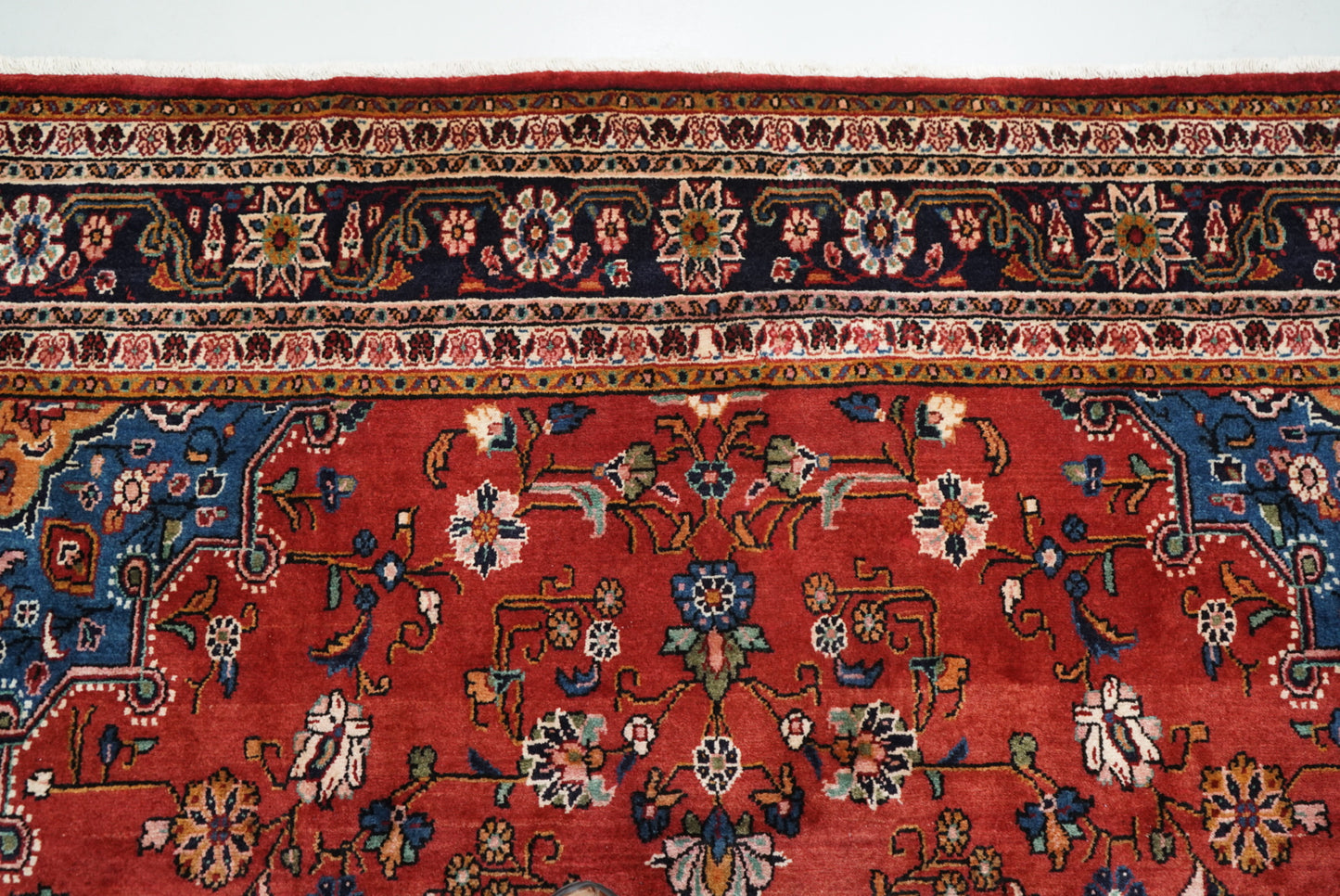 Vintage Persian Bibikabad Red Wool Floral Medallion Rug | Handmade | 333 x 217 cm