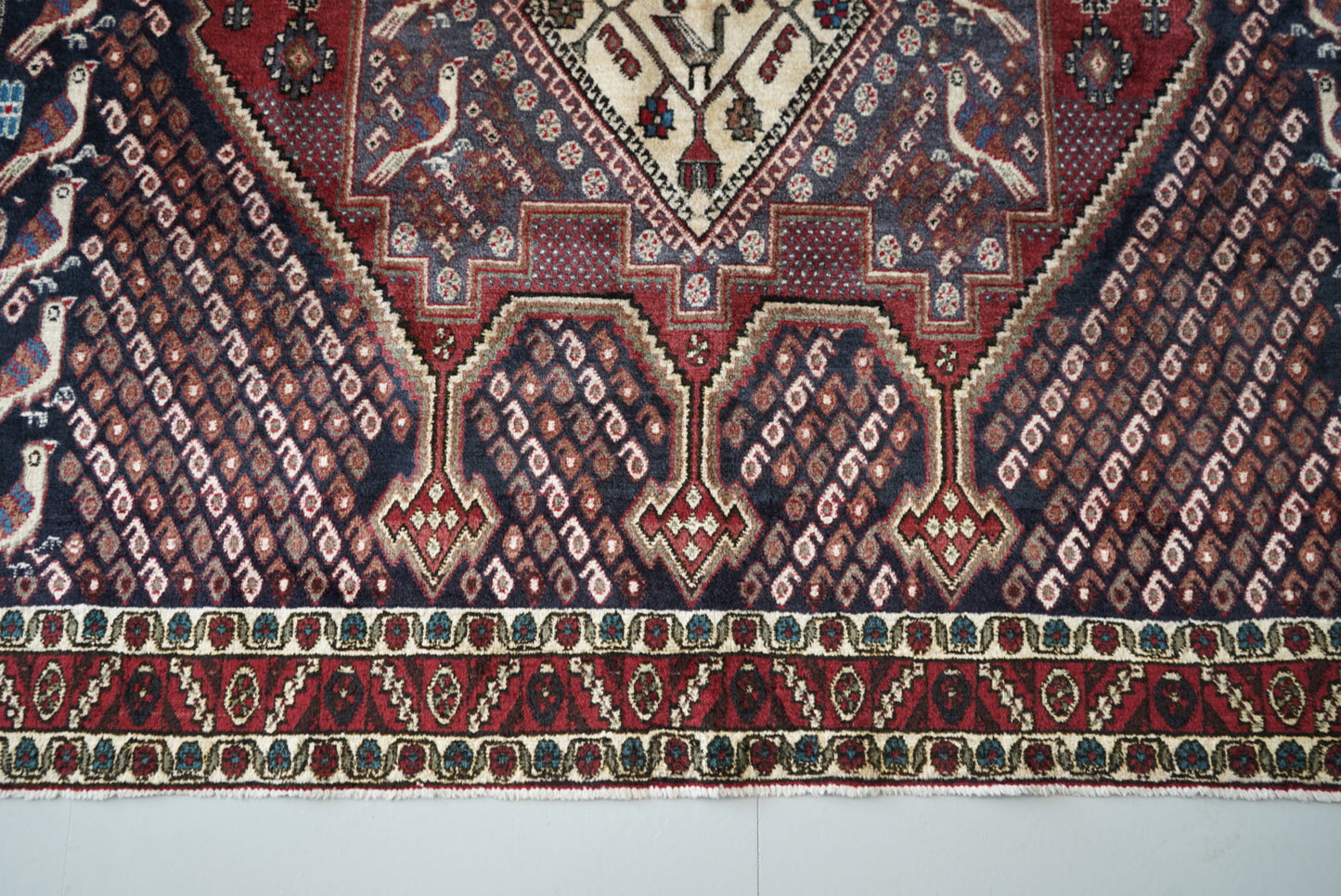 Vintage Persian Sirjan Red Wool Geometric Rug | Handmade | 220 x 160 cm