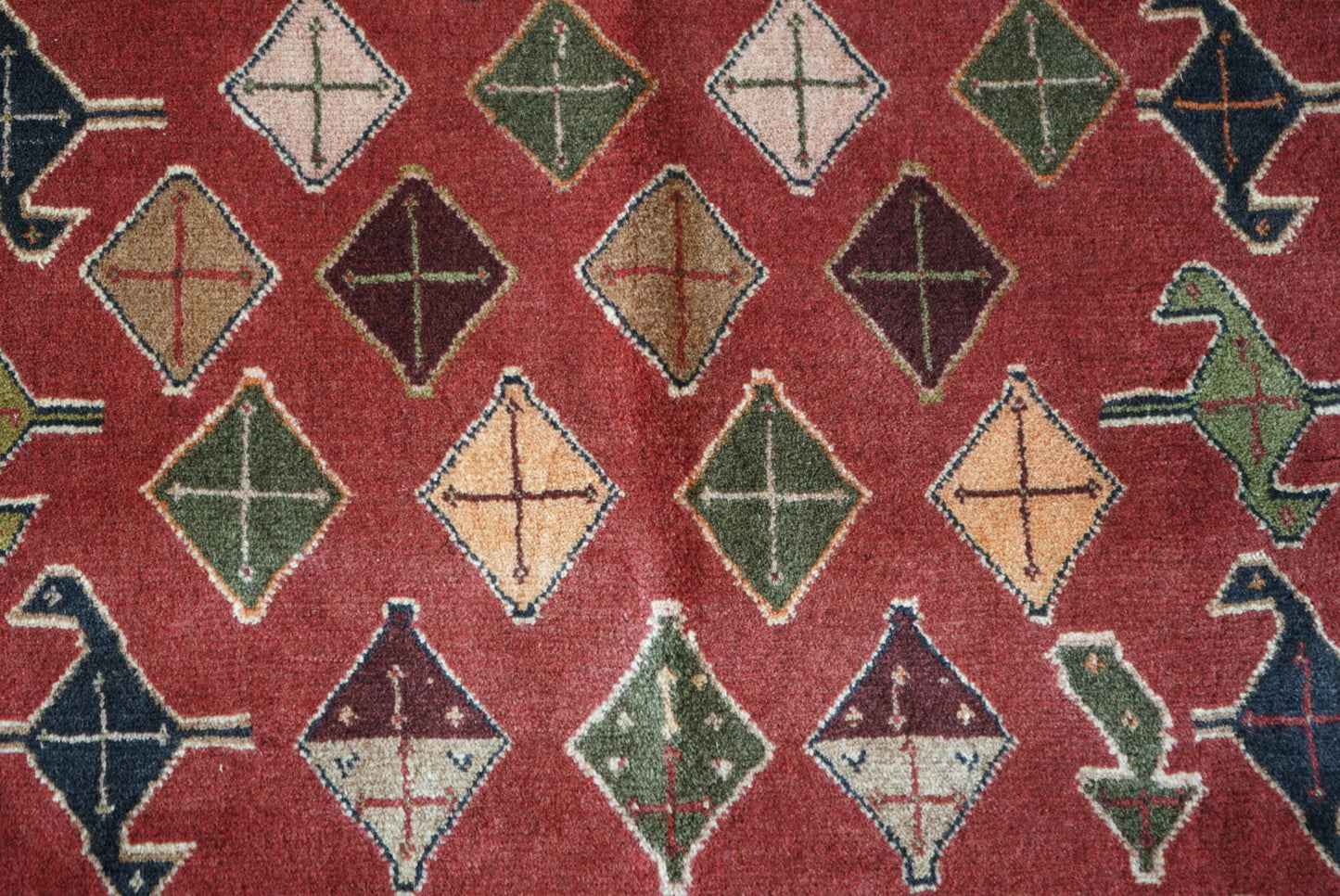Vintage Persian Sirjan Red Wool Geometric Rug | Handmade | 222 x 140 cm