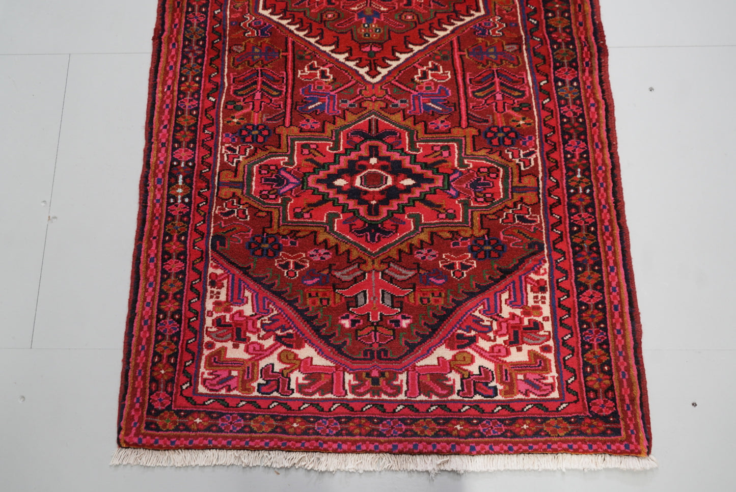 Vintage Persian Ahar Red Wool Runner Rug | Handmade | 197 x 93 cm