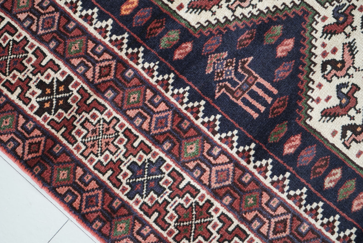 Persian Hamadan Navy Wool Geometric Rug | Handmade | 148 x 101 cm