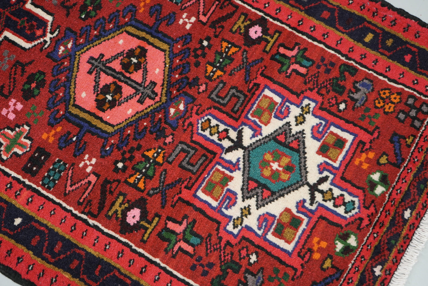 Vintage Persian Karaja Red Wool Runner Rug | Handmade | 320 x 80 cm