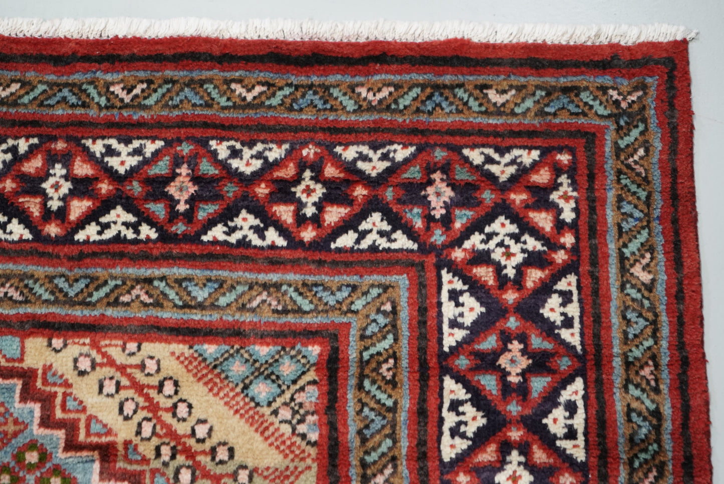 Handmade Vintage Geometric Oriental Rug 291 x 202 cm Wool Carpet