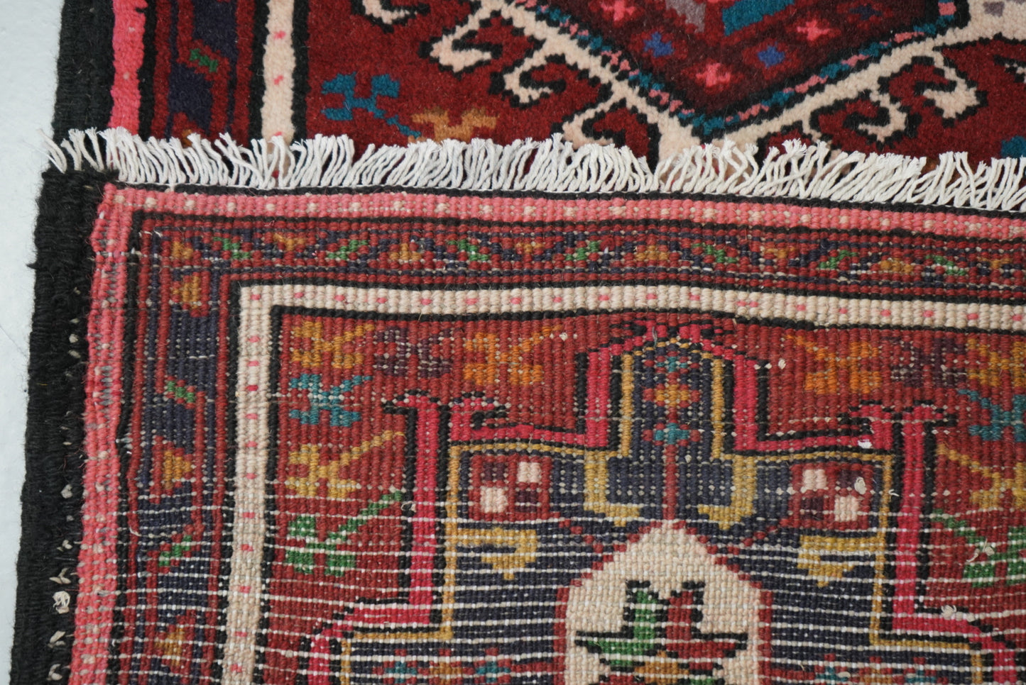 Vintage Persian Karaja Red Wool Runner Rug | Handmade | 240 x 62 cm