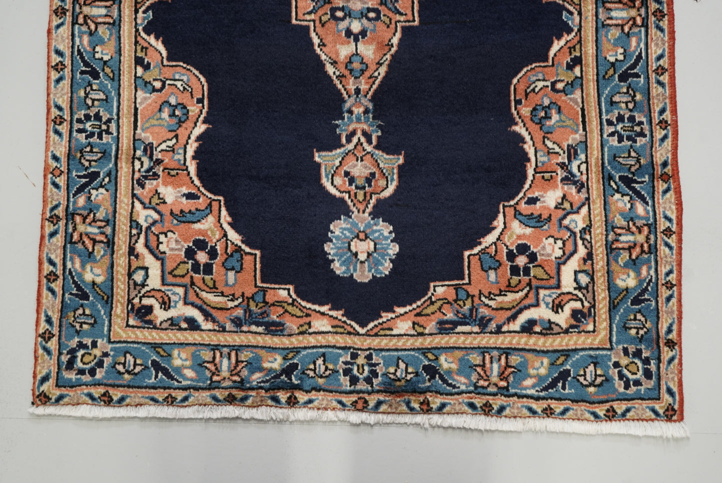 Vintage Persian Kashan Navy Wool Rug | Handmade | 123 x 74 cm