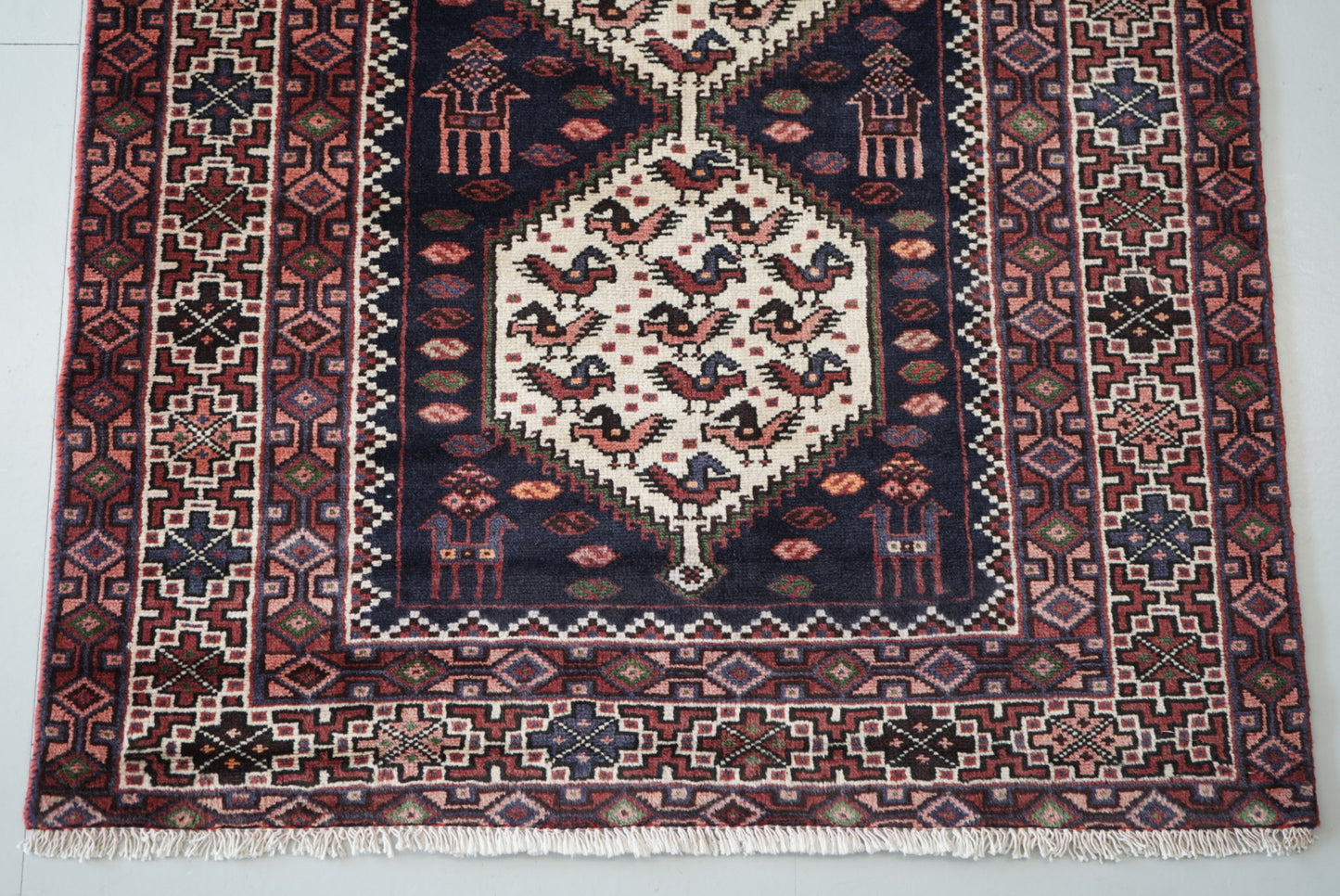 Persian Hamadan Navy Wool Geometric Rug | Handmade | 148 x 101 cm