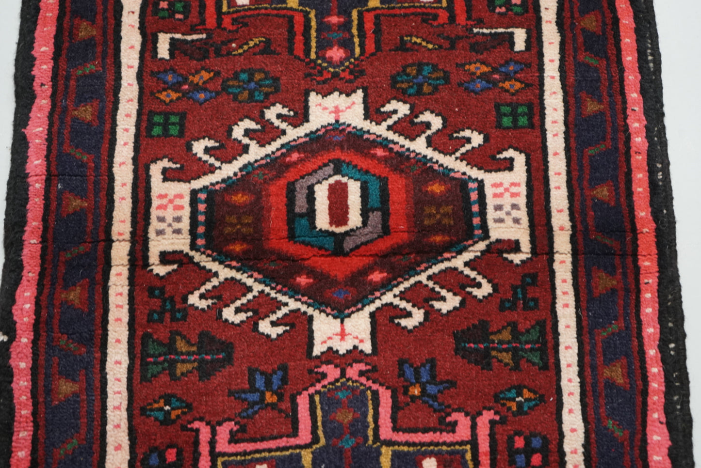 Vintage Persian Karaja Red Wool Runner Rug | Handmade | 240 x 62 cm