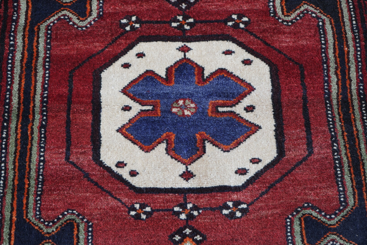 Persian Hamadan Red Wool Geometric Rug | Handmade | 145 x 100 cm